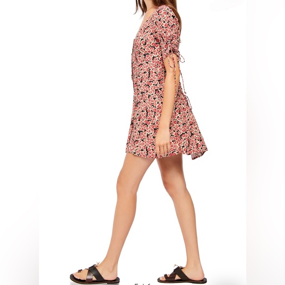 Free People Printed Lace-Up Mini Dress in Black Combo - Picture 3 of 7